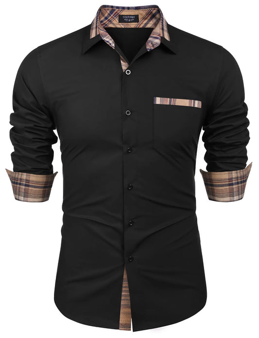 COOFANDY Men's Long Sleeve Dress Shirt Plaid Collar Casual Button Down Shirts