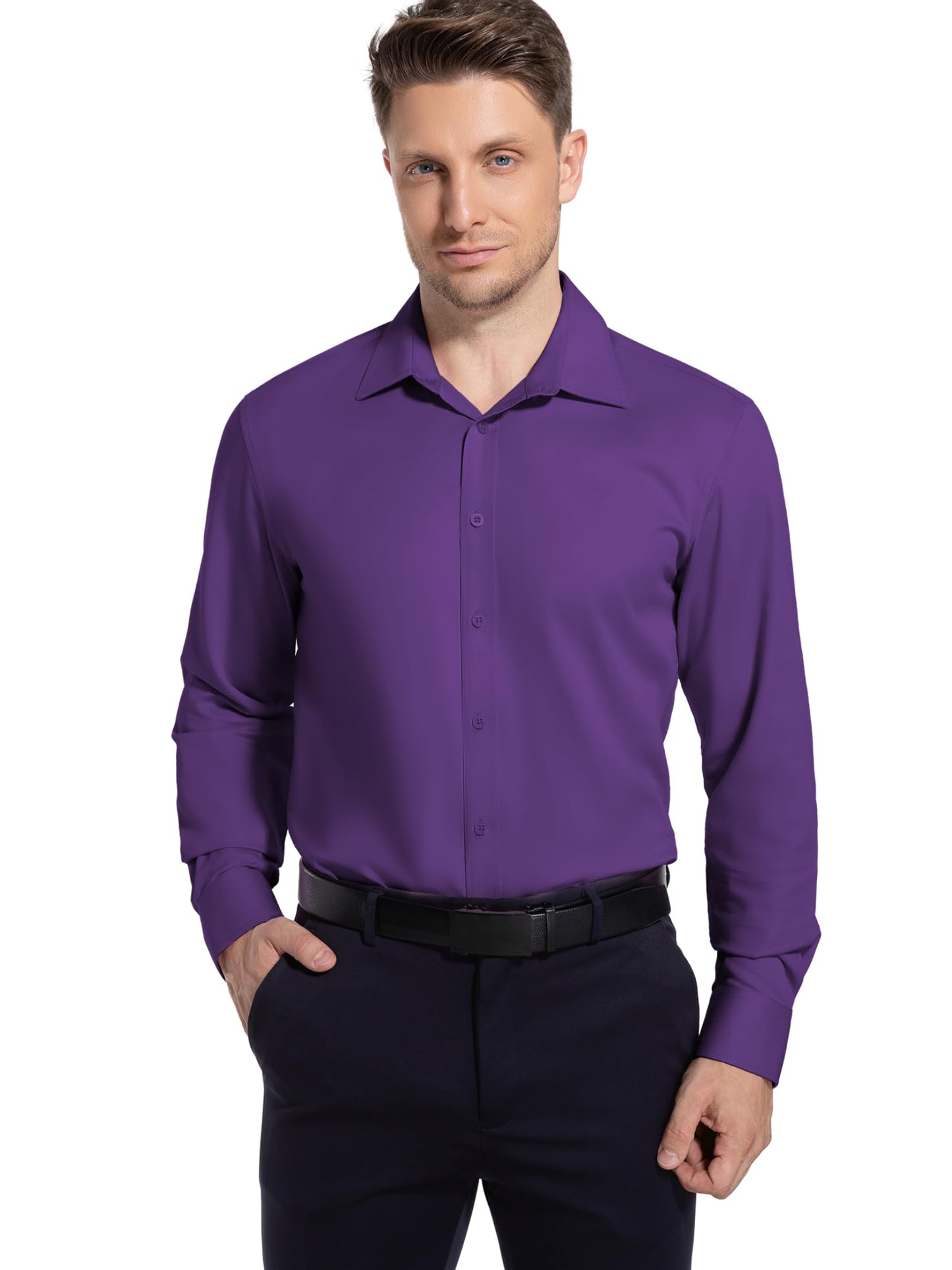 Men’s Dress Shirt Stretch Stain Shield Button Down Shirt Long Sleeve Button Up Shirt