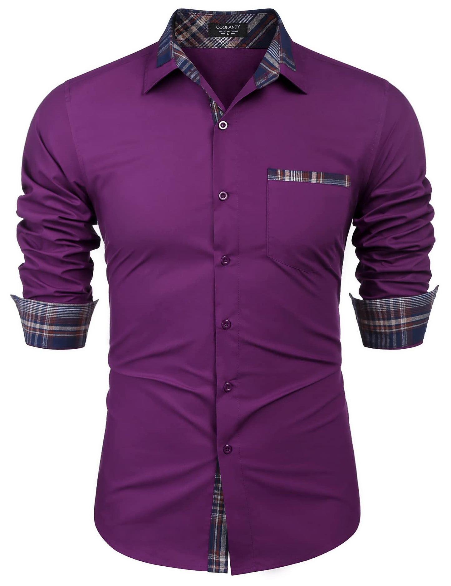 COOFANDY Men's Long Sleeve Dress Shirt Plaid Collar Casual Button Down Shirts