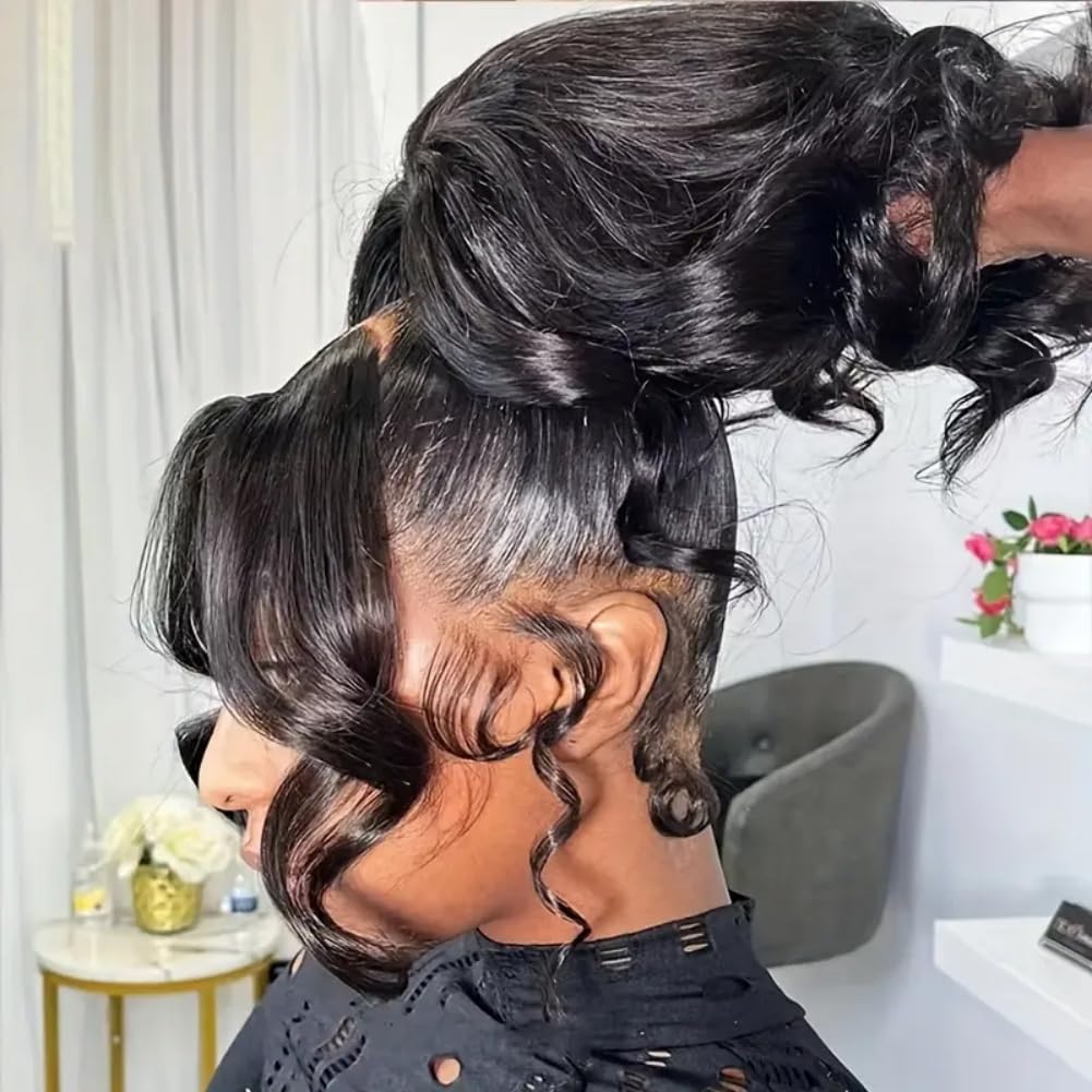 28 Inch 360 Lace Front Wigs Human Hair Drawstring Body Wave Lace Front Wigs Human Hair Pre Plucked 360 HD Full Lace Wig 180 Density Glueless Invisi Strap Frontal Wigs Human Hair for Women