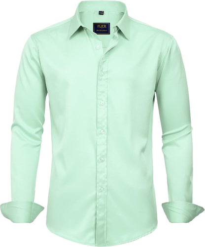 J.VER Men's Dress Shirts Solid Long Sleeve Stretch Wrinkle-Free Formal Shirt Business Casual Button Down Shirts