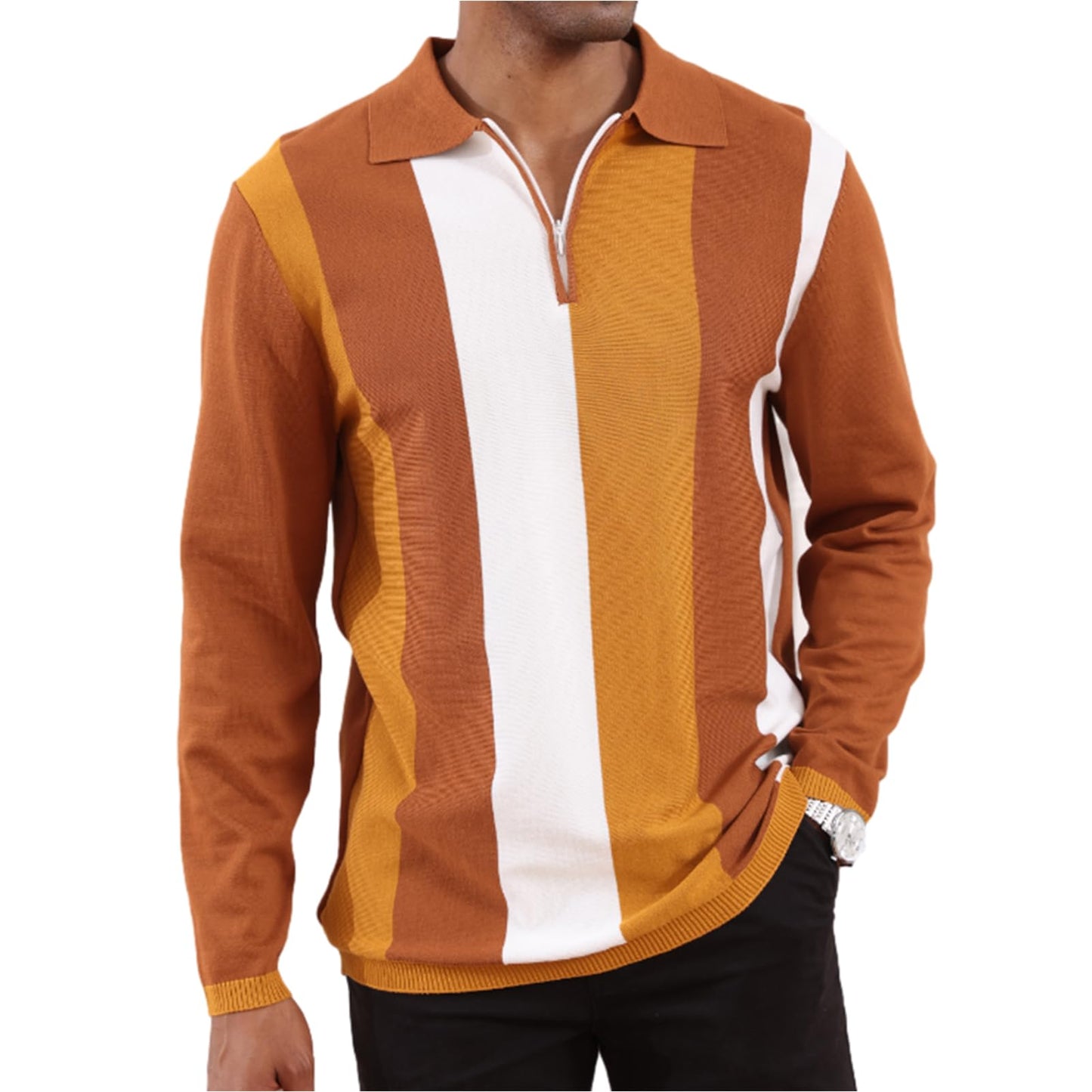 Men's Fashion Polo Shirts Vintage Striped Knitting Shirts Casual Slim Fit Golf Shirts