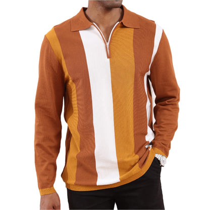 Men's Fashion Polo Shirts Vintage Striped Knitting Shirts Casual Slim Fit Golf Shirts