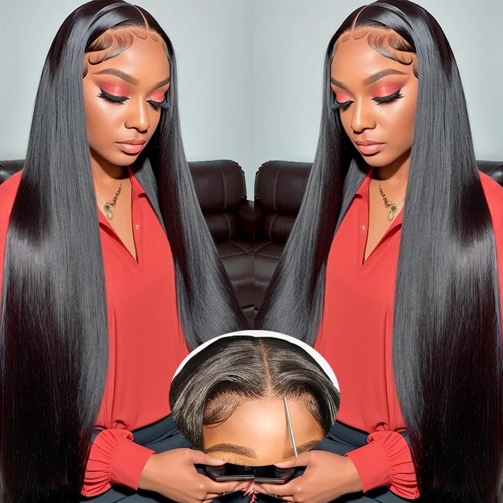 30 Inch 5x5 HD Lace Closure Wigs Human Hair 220 Density Wear and Go Glueless Wigs Human Hair Pre Plucked Pre Cut with Baby Hair Bleached Knots 12A Ready to Wear Straight Wigs for Beginners