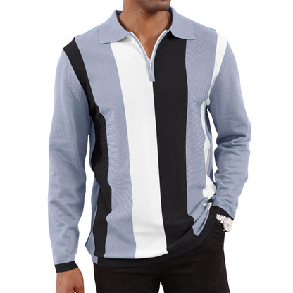 Men's Fashion Polo Shirts Vintage Striped Knitting Shirts Casual Slim Fit Golf Shirts