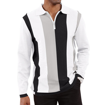 Men's Fashion Polo Shirts Vintage Striped Knitting Shirts Casual Slim Fit Golf Shirts
