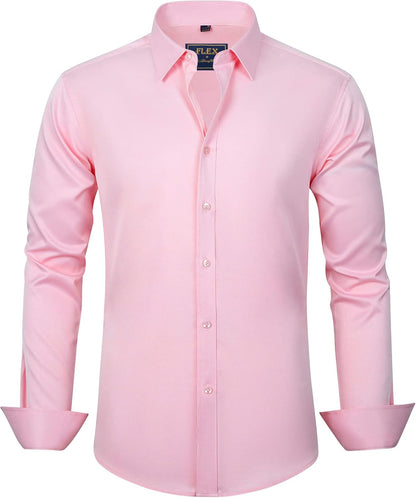 J.VER Men's Dress Shirts Solid Long Sleeve Stretch Wrinkle-Free Formal Shirt Business Casual Button Down Shirts