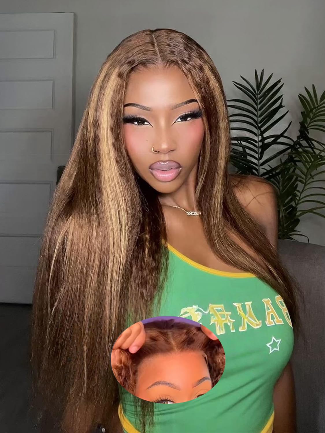 BGM GIRL 9x6 M Cap Glueless Kinky Straight Wig Human Hair Pre Bleached Knots Pre Cut HD Lace 180% Density Natural Black Wear Go Wig for Women Pre Plucked Invisible Lace 18 Inch