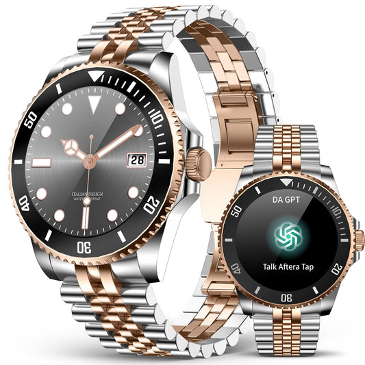 2025 DA GPT Smart Watch with Bluetooth Call,1.19-inch AMOLED Display, 24/7 Heart Rate, Blood Oxygen, Blood Pressure, Sleep Monitor, 107 Sports Fitness Tracker, Compatible Android and iOS Silver Gold