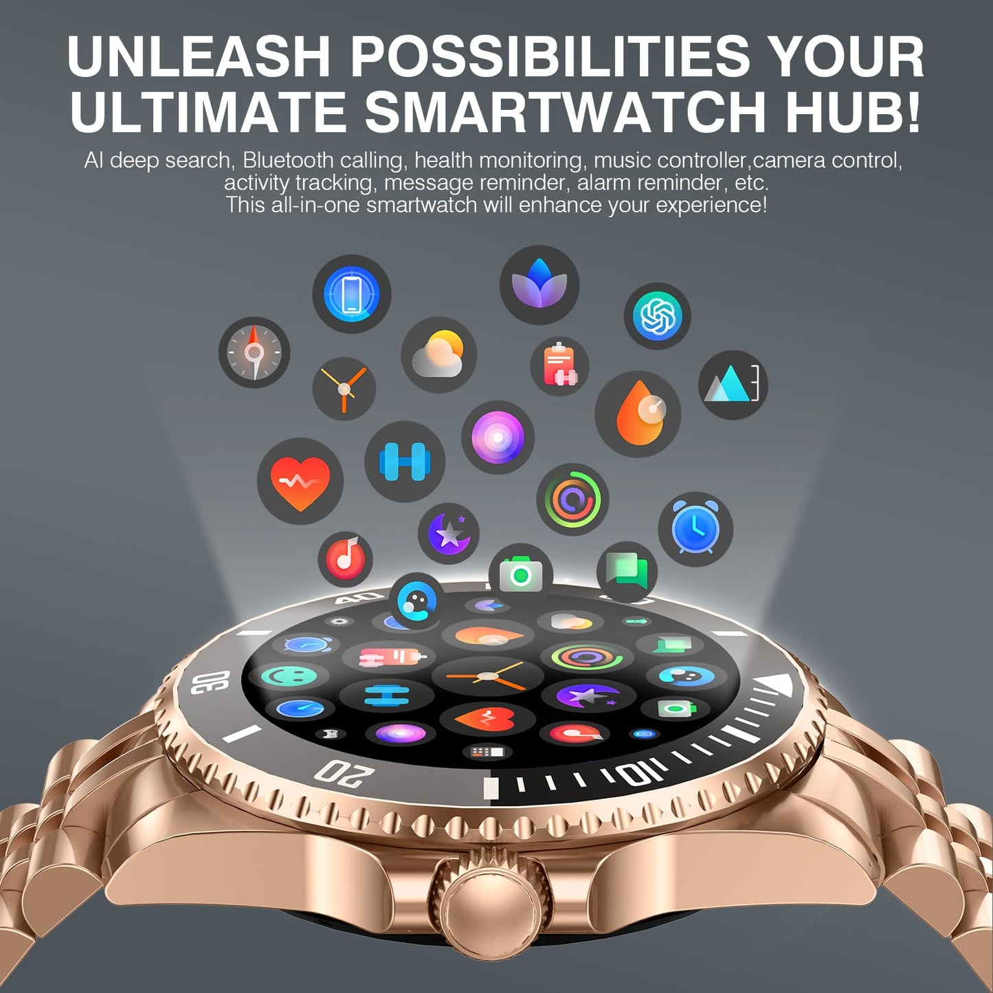 2025 DA GPT Smart Watch with Bluetooth Call,1.19-inch AMOLED Display, 24/7 Heart Rate, Blood Oxygen, Blood Pressure, Sleep Monitor, 107 Sports Fitness Tracker, Compatible Android and iOS Silver Gold