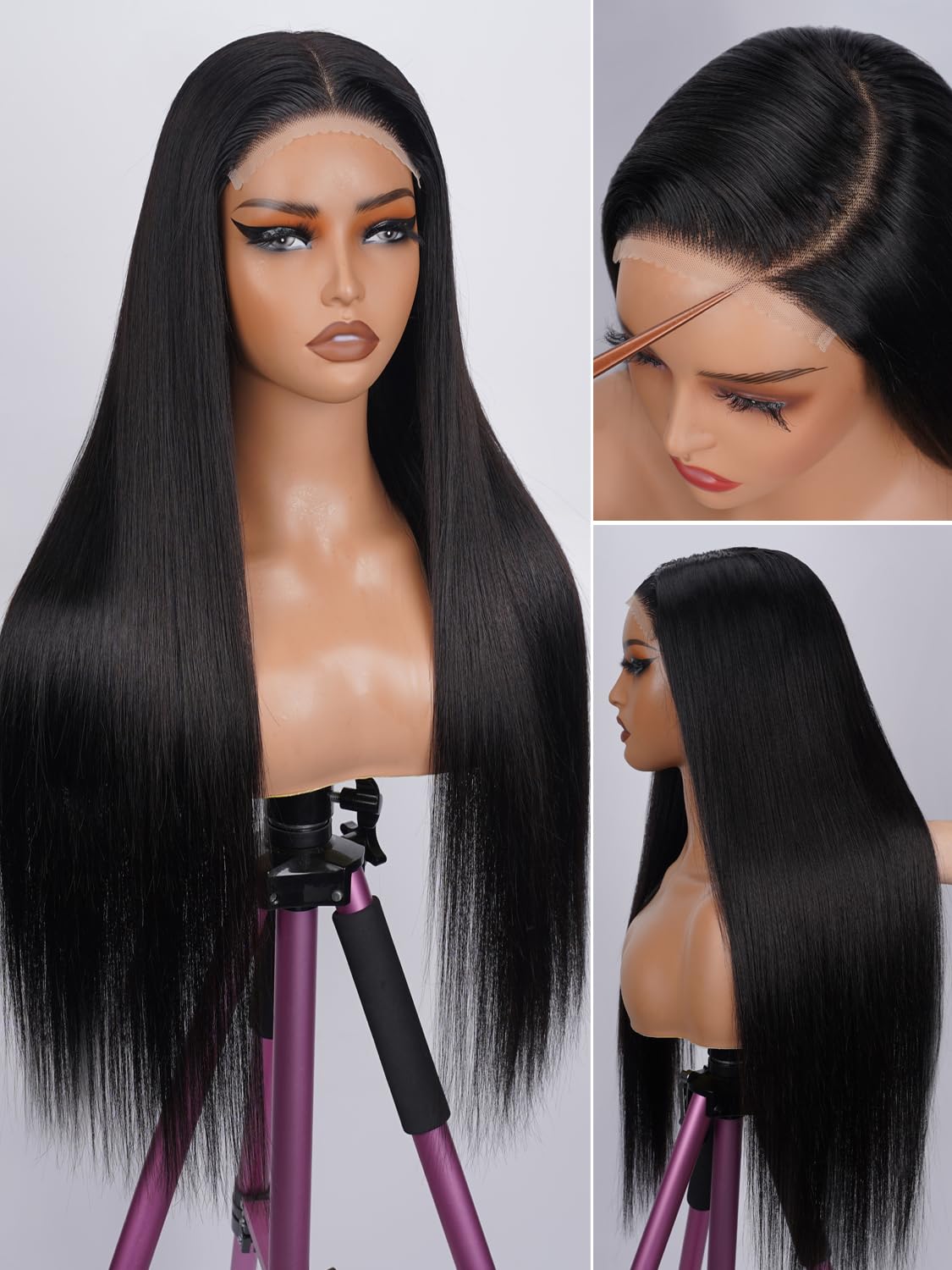 30 Inch 5x5 HD Lace Closure Wigs Human Hair 220 Density Wear and Go Glueless Wigs Human Hair Pre Plucked Pre Cut with Baby Hair Bleached Knots 12A Ready to Wear Straight Wigs for Beginners