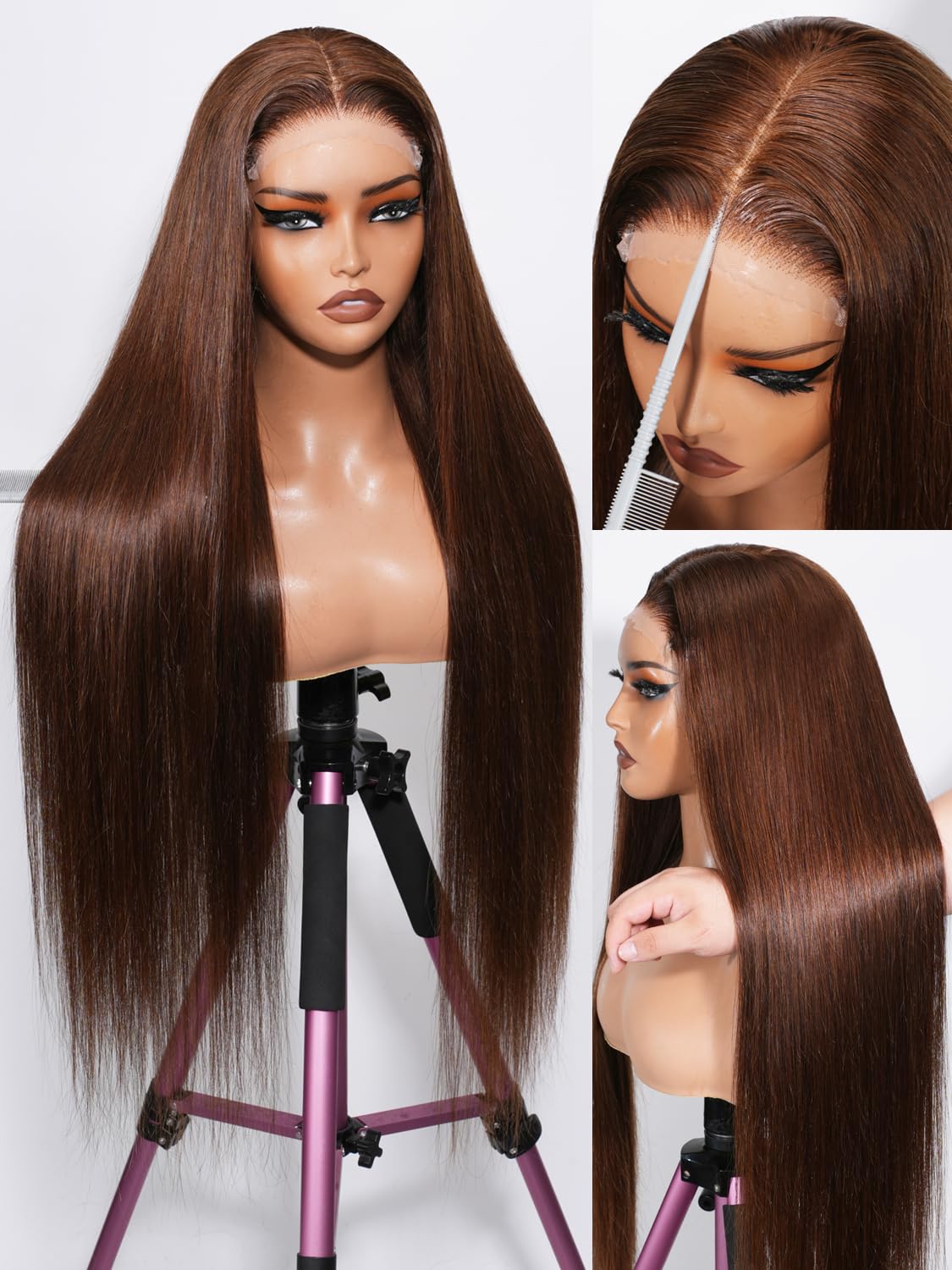 30 Inch 5x5 HD Lace Closure Wigs Human Hair 220 Density Wear and Go Glueless Wigs Human Hair Pre Plucked Pre Cut with Baby Hair Bleached Knots 12A Ready to Wear Straight Wigs for Beginners