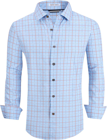 Alex Vando Mens Button Down Shirts Wrinkle Free 4-Way Stretch Print Business Casual Shirt