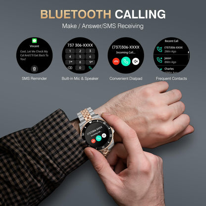 2025 DA GPT Smart Watch for Men with Bluetooth Call, Heart Rate, Blood Pressure, SpO2, Sleep Monitor, 107 Sports Modes, Waterproof Round Watch, 1.19-inch AMOLED Display, Compatible Android and iOS