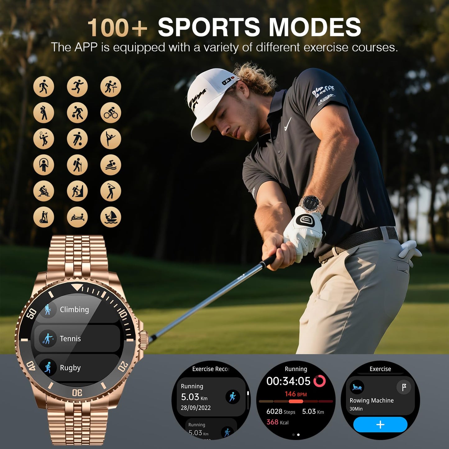 2025 DA GPT Smart Watch with Bluetooth Call,1.19-inch AMOLED Display, 24/7 Heart Rate, Blood Oxygen, Blood Pressure, Sleep Monitor, 107 Sports Fitness Tracker, Compatible Android and iOS Silver Gold