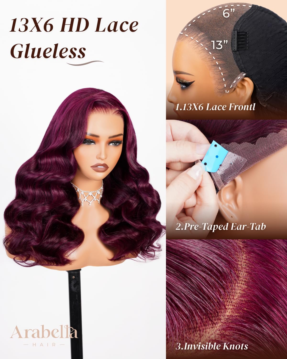 Arabella 13x6 HD Lace Body Wave Glueless Wigs Human Hiar Pre Plucked Pre Cut 210% Density Ear to Ear Full Lace Closure Wear and Go Wig Pre Everything Bleached Knots 20 inches