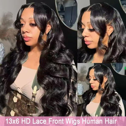 13x6 Body Wave Lace Front Wigs Human Hair Pre Plucked 180 Density HD Transparent Lace Frontal Wigs Human Hair for Women Glueless Wigs Human Hair with Baby Hair 26Inch