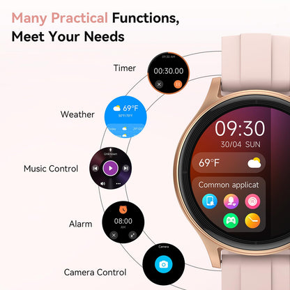 Fitpolo Smart Watches for Women (2 Bands), 40mm Stylish Round Smartwatch, IP68 Waterproof Fitness Tracker with Bluetooth Calls (Make/Answer), Heart Rate/SpO2/Sleep Monitor, 7 Days Battery - Pink