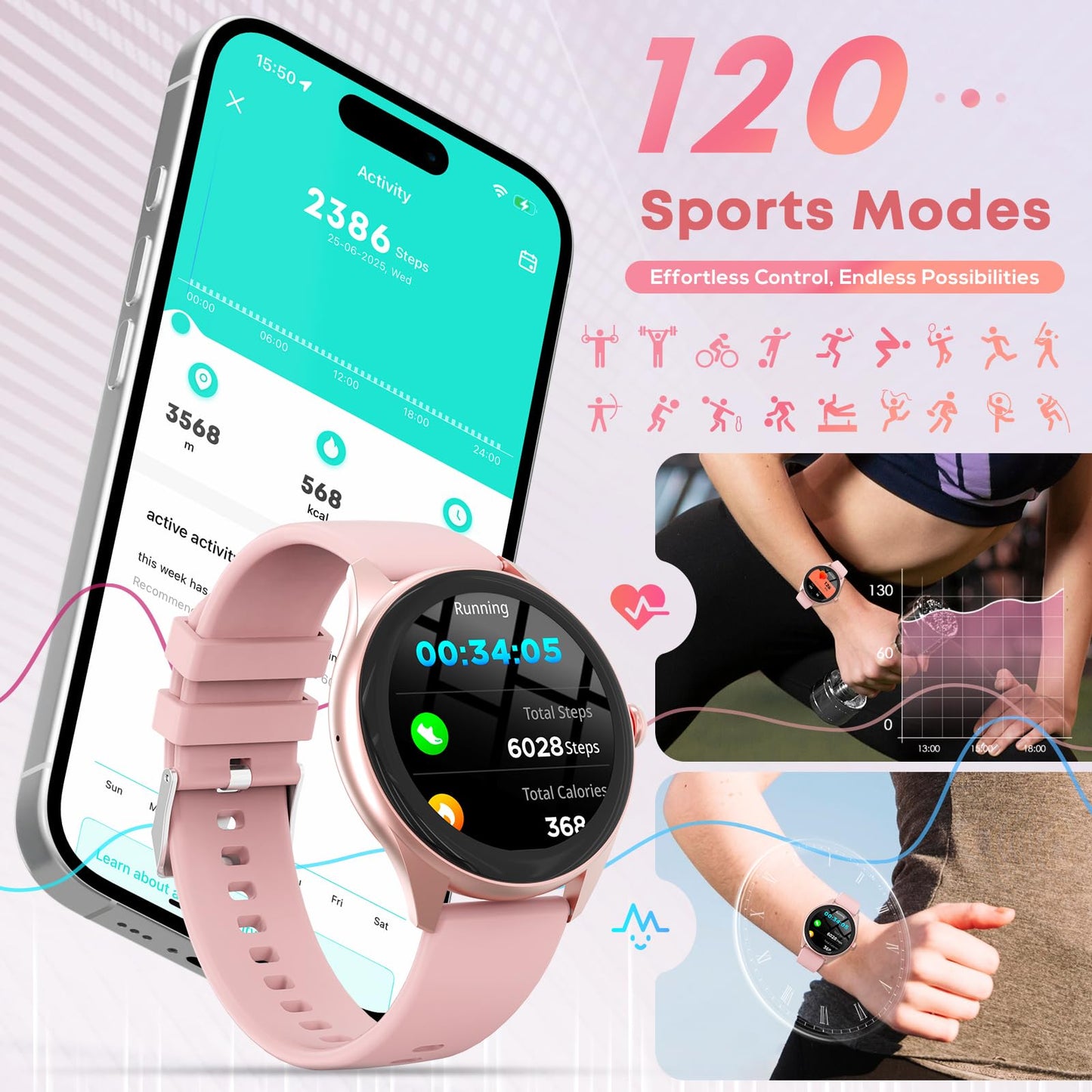 Smart Watches for Women Men, 1.39" HD IPS Touchscreen Smartwatch with 120 Sports Modes, Heart Rate/Sleep Monitor, IP67 Waterproof, Bluetooth Call & Music Control for iPhone/Android (Black)