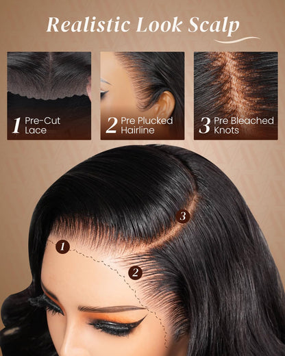 Arabella 13x6 HD Lace Body Wave Glueless Wigs Human Hiar Pre Plucked Pre Cut 210% Density Ear to Ear Full Lace Closure Wear and Go Wig Pre Everything Bleached Knots 20 inches