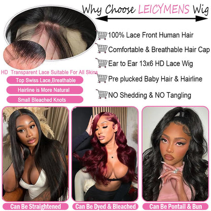 13x6 Body Wave Lace Front Wigs Human Hair Pre Plucked 180 Density HD Transparent Lace Frontal Wigs Human Hair for Women Glueless Wigs Human Hair with Baby Hair 26Inch