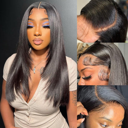 Wear and Go Glueless Bob Wig Human Hair Pre Plucked Pre Cut 180% Density 5x5 HD Transparent Lace Front Wigs Human Hair for Black Women Short Straight Bob Wigs No Glue Lace Closure Wigs 10 Inch