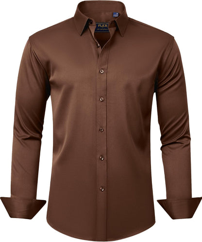 J.VER Men's Dress Shirts Solid Long Sleeve Stretch Wrinkle-Free Formal Shirt Business Casual Button Down Shirts