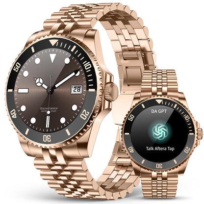 2025 DA GPT Smart Watch with Bluetooth Call,1.19-inch AMOLED Display, 24/7 Heart Rate, Blood Oxygen, Blood Pressure, Sleep Monitor, 107 Sports Fitness Tracker, Compatible Android and iOS Silver Gold