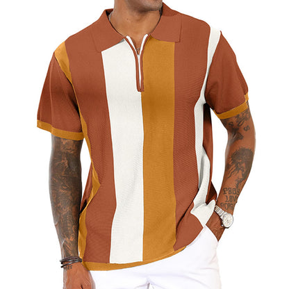 Men's Fashion Polo Shirts Vintage Striped Knitting Shirts Casual Slim Fit Golf Shirts