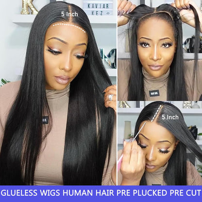 30 Inch 5x5 HD Lace Closure Wigs Human Hair 220 Density Wear and Go Glueless Wigs Human Hair Pre Plucked Pre Cut with Baby Hair Bleached Knots 12A Ready to Wear Straight Wigs for Beginners