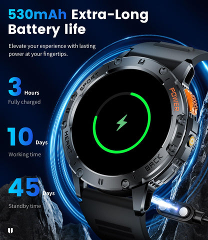Smart Watch for Men for Android/iOS(3 Bands),1.43’’ AMOLED Display Sport Watch with 123 Sport Modes/FlashLight,5ATM Waterproof Fitness Tracker with Blood Pressure/Heart Rate/Sleep Monitor,Metal