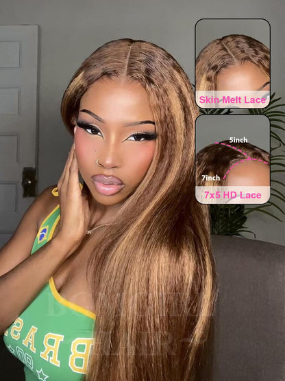 BGM GIRL 9x6 M Cap Glueless Kinky Straight Wig Human Hair Pre Bleached Knots Pre Cut HD Lace 180% Density Natural Black Wear Go Wig for Women Pre Plucked Invisible Lace 18 Inch