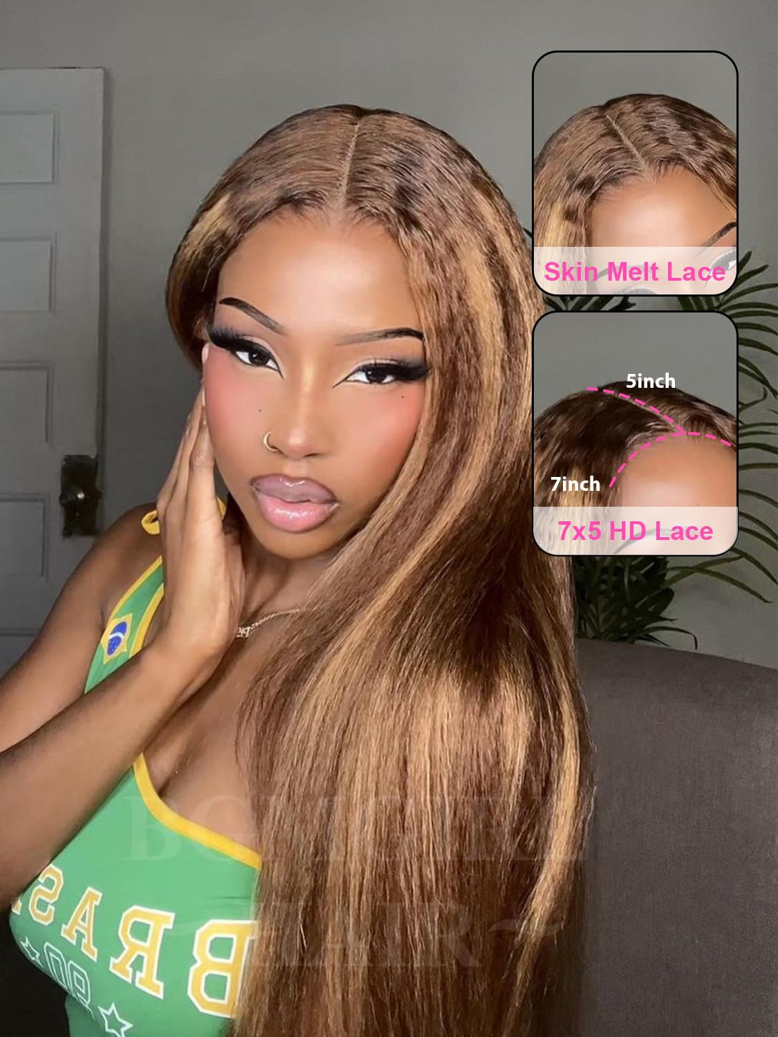 BGM GIRL 9x6 M Cap Glueless Kinky Straight Wig Human Hair Pre Bleached Knots Pre Cut HD Lace 180% Density Natural Black Wear Go Wig for Women Pre Plucked Invisible Lace 18 Inch