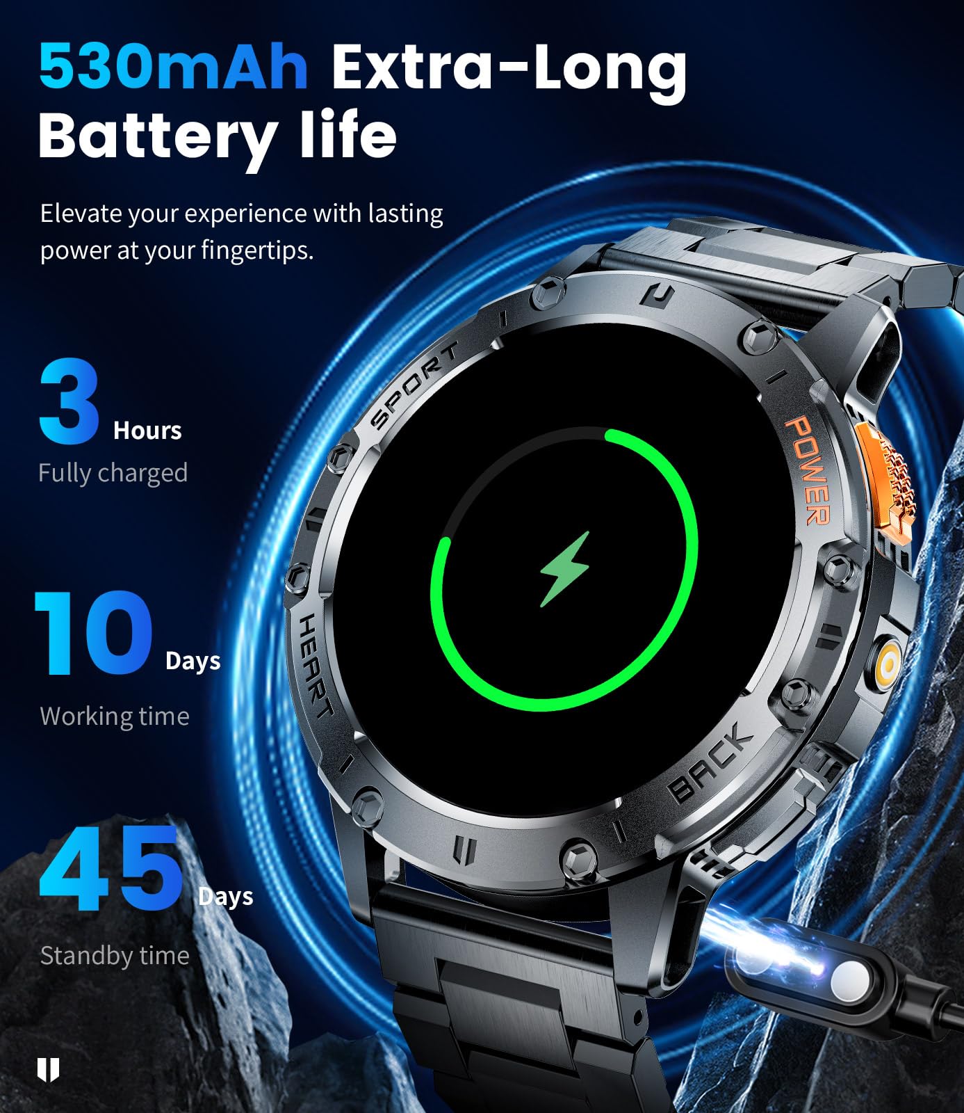 Smart Watch for Men for Android/iOS(3 Bands),1.43’’ AMOLED Display Sport Watch with 123 Sport Modes/FlashLight,5ATM Waterproof Fitness Tracker with Blood Pressure/Heart Rate/Sleep Monitor,Metal