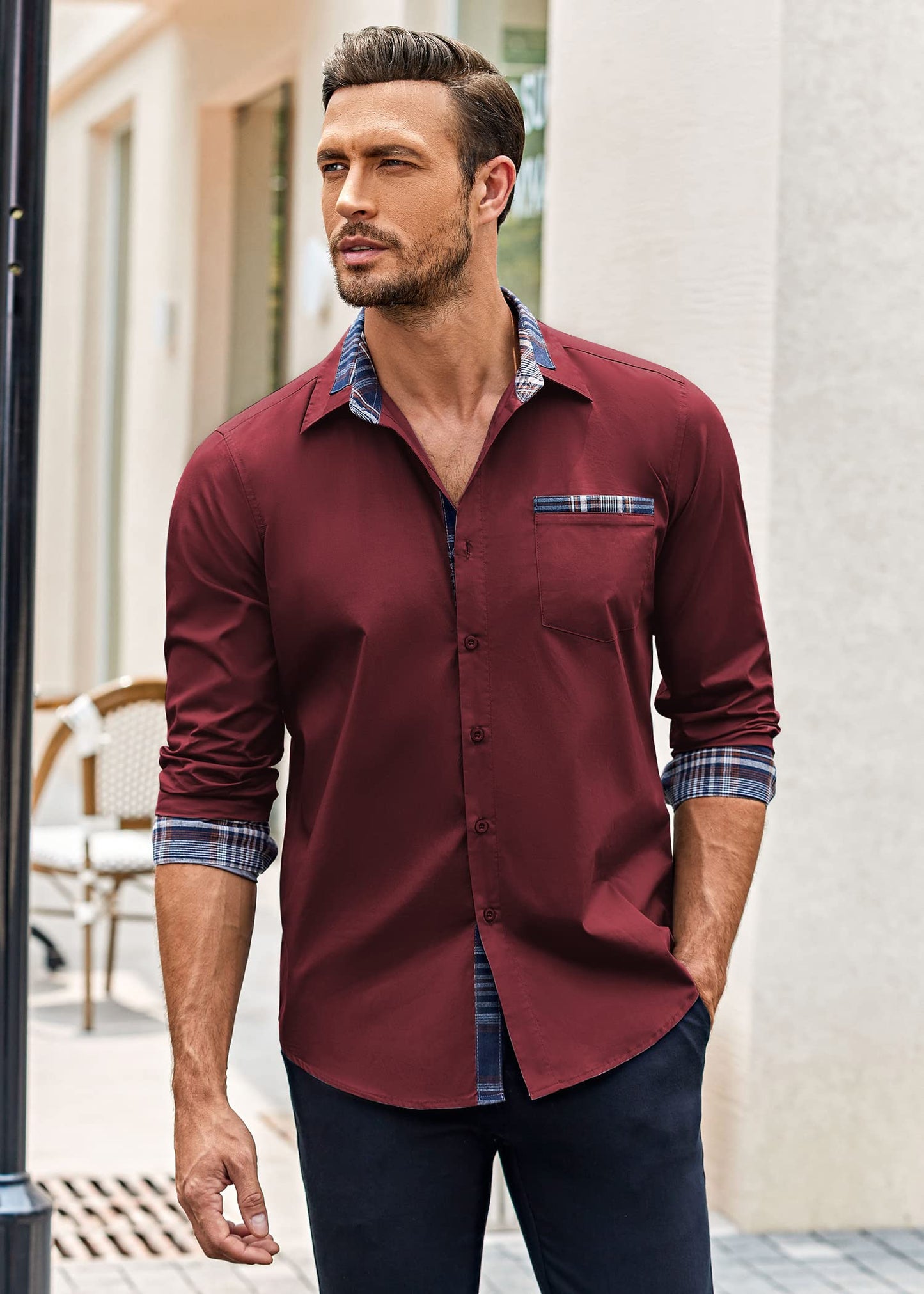 COOFANDY Men's Long Sleeve Dress Shirt Plaid Collar Casual Button Down Shirts