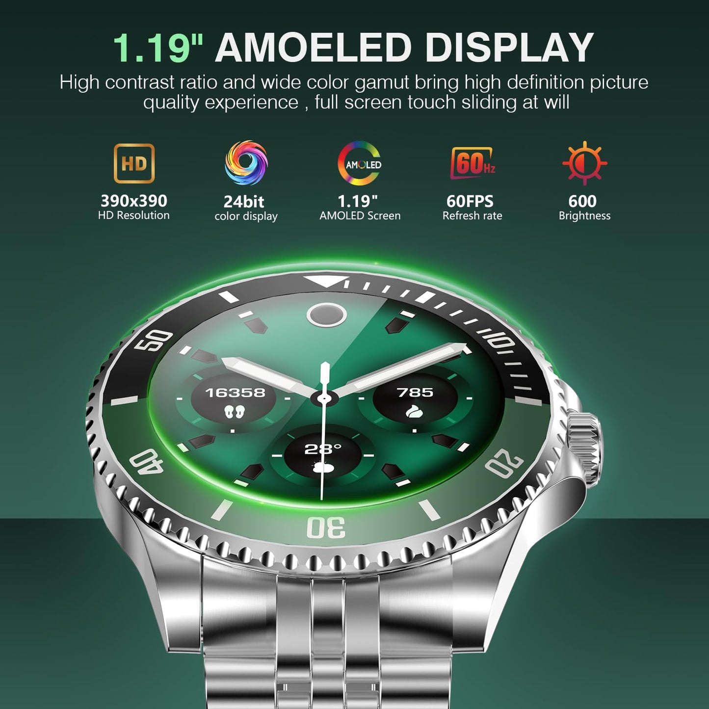 2025 DA GPT Smart Watch with Bluetooth Call,1.19-inch AMOLED Display, 24/7 Heart Rate, Blood Oxygen, Blood Pressure, Sleep Monitor, 107 Sports Fitness Tracker, Compatible Android and iOS Silver Gold