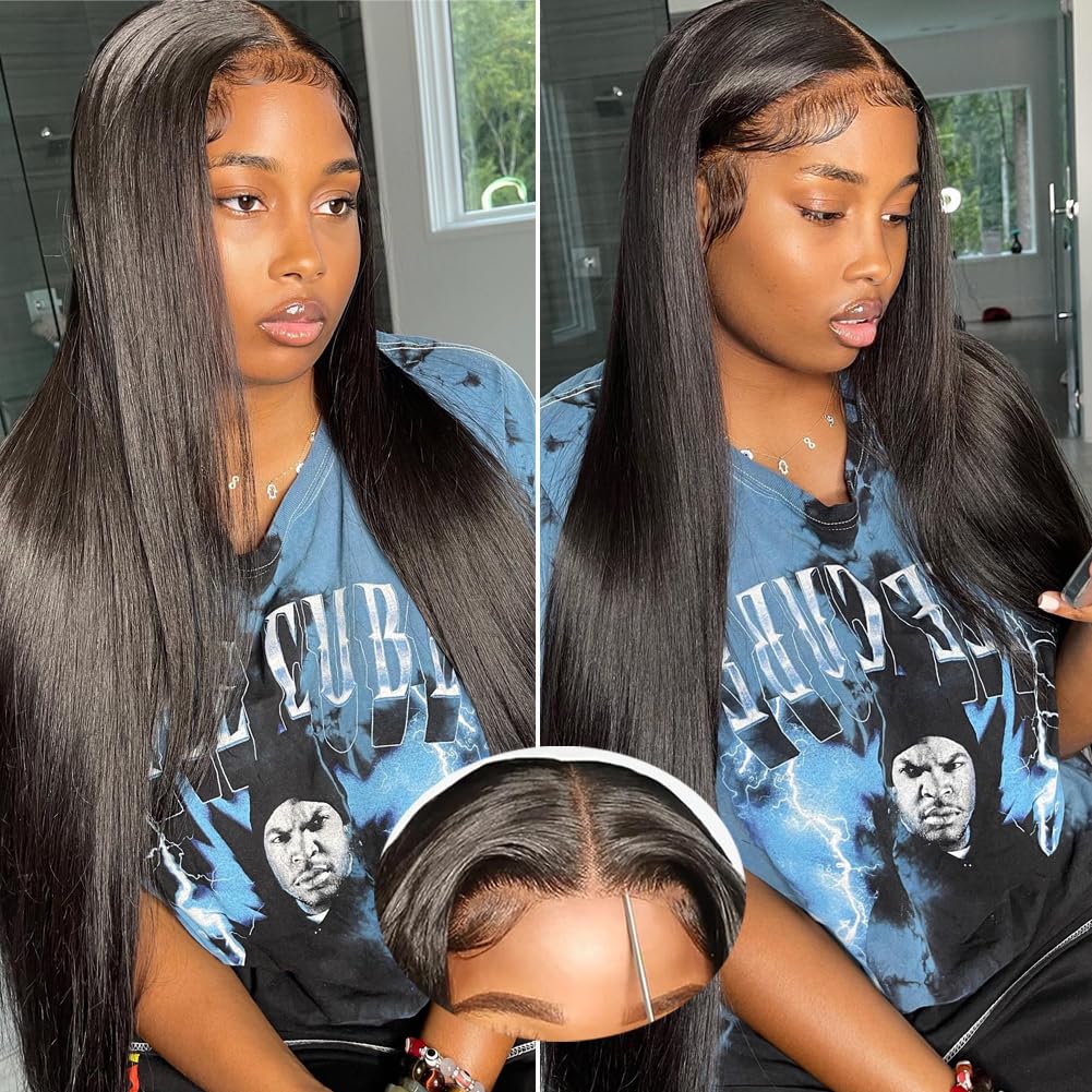 30 Inch 5x5 HD Lace Closure Wigs Human Hair 220 Density Wear and Go Glueless Wigs Human Hair Pre Plucked Pre Cut with Baby Hair Bleached Knots 12A Ready to Wear Straight Wigs for Beginners