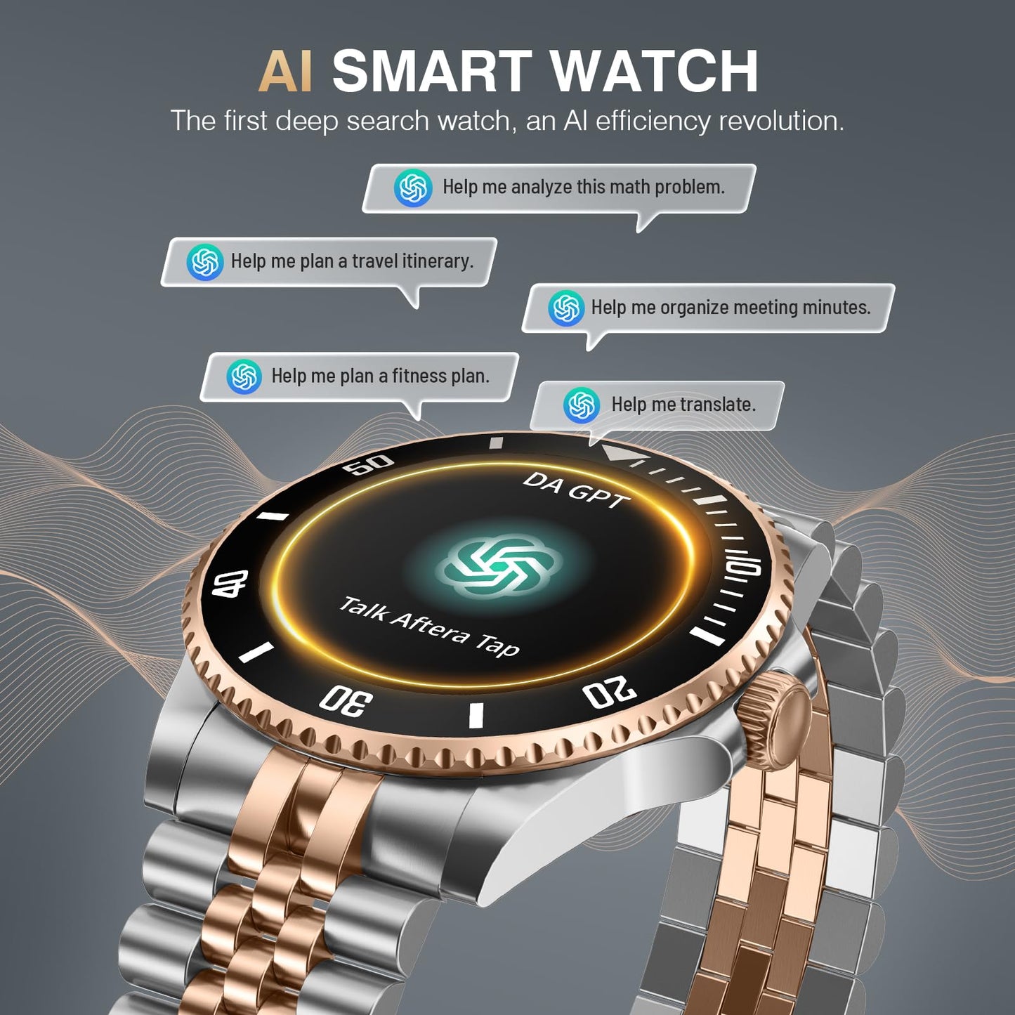 2025 DA GPT Smart Watch for Men with Bluetooth Call, Heart Rate, Blood Pressure, SpO2, Sleep Monitor, 107 Sports Modes, Waterproof Round Watch, 1.19-inch AMOLED Display, Compatible Android and iOS