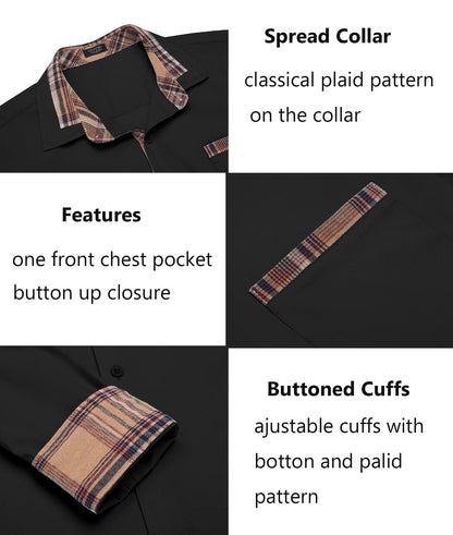COOFANDY Men's Long Sleeve Dress Shirt Plaid Collar Casual Button Down Shirts