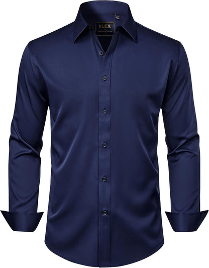 J.VER Men's Dress Shirts Solid Long Sleeve Stretch Wrinkle-Free Formal Shirt Business Casual Button Down Shirts