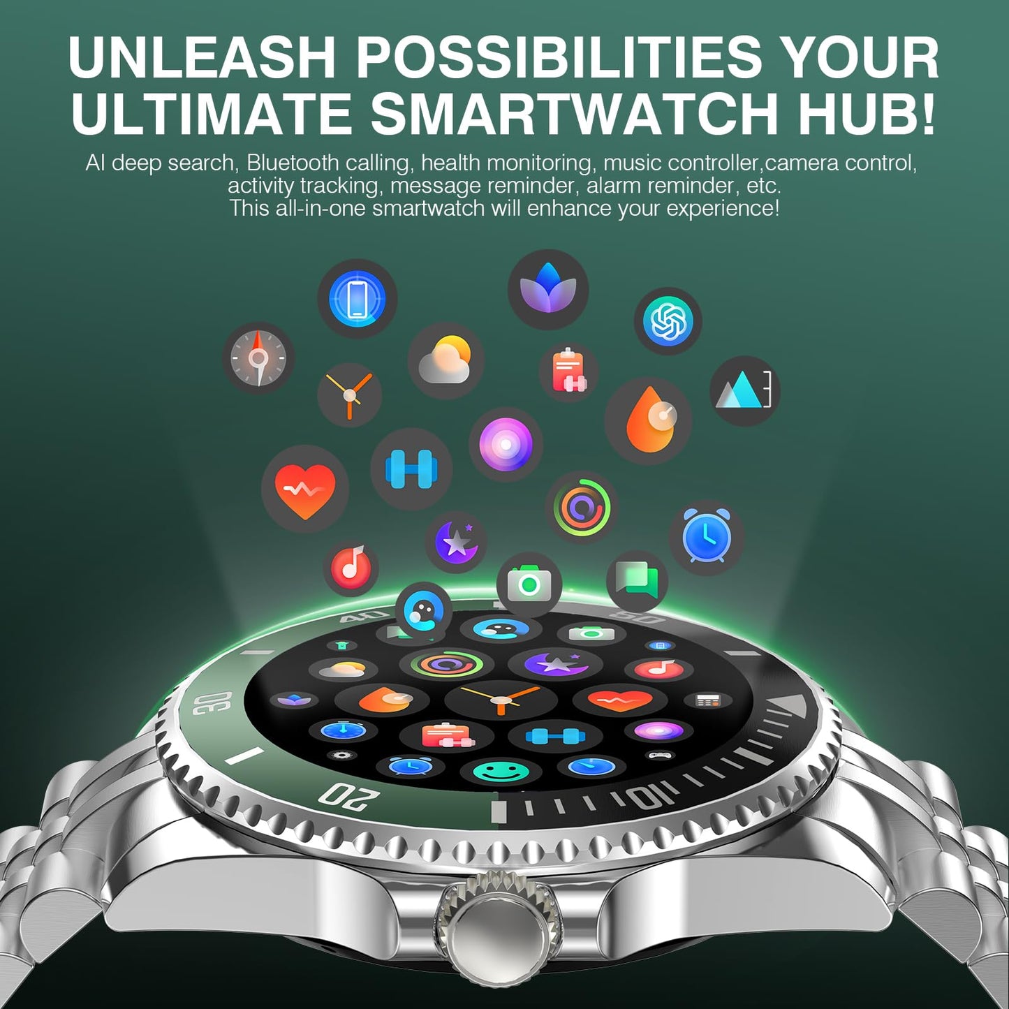 2025 DA GPT Smart Watch for Men with Bluetooth Call, Heart Rate, Blood Pressure, SpO2, Sleep Monitor, 107 Sports Modes, Waterproof Round Watch, 1.19-inch AMOLED Display, Compatible Android and iOS