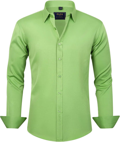 J.VER Men's Dress Shirts Solid Long Sleeve Stretch Wrinkle-Free Formal Shirt Business Casual Button Down Shirts