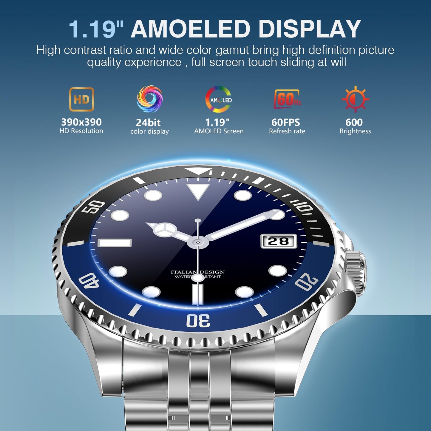 2025 DA GPT Smart Watch with Bluetooth Call,1.19-inch AMOLED Display, 24/7 Heart Rate, Blood Oxygen, Blood Pressure, Sleep Monitor, 107 Sports Fitness Tracker, Compatible Android and iOS Silver Gold
