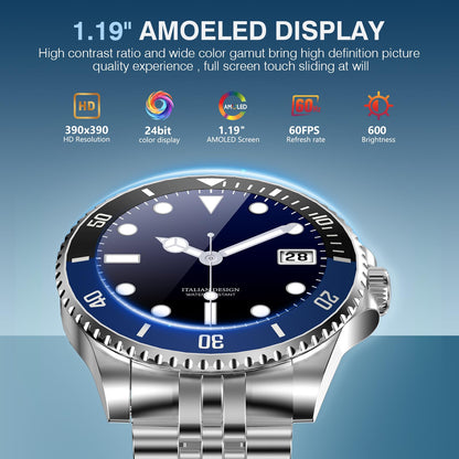 2025 DA GPT Smart Watch with Bluetooth Call,1.19-inch AMOLED Display, 24/7 Heart Rate, Blood Oxygen, Blood Pressure, Sleep Monitor, 107 Sports Fitness Tracker, Compatible Android and iOS Silver Gold