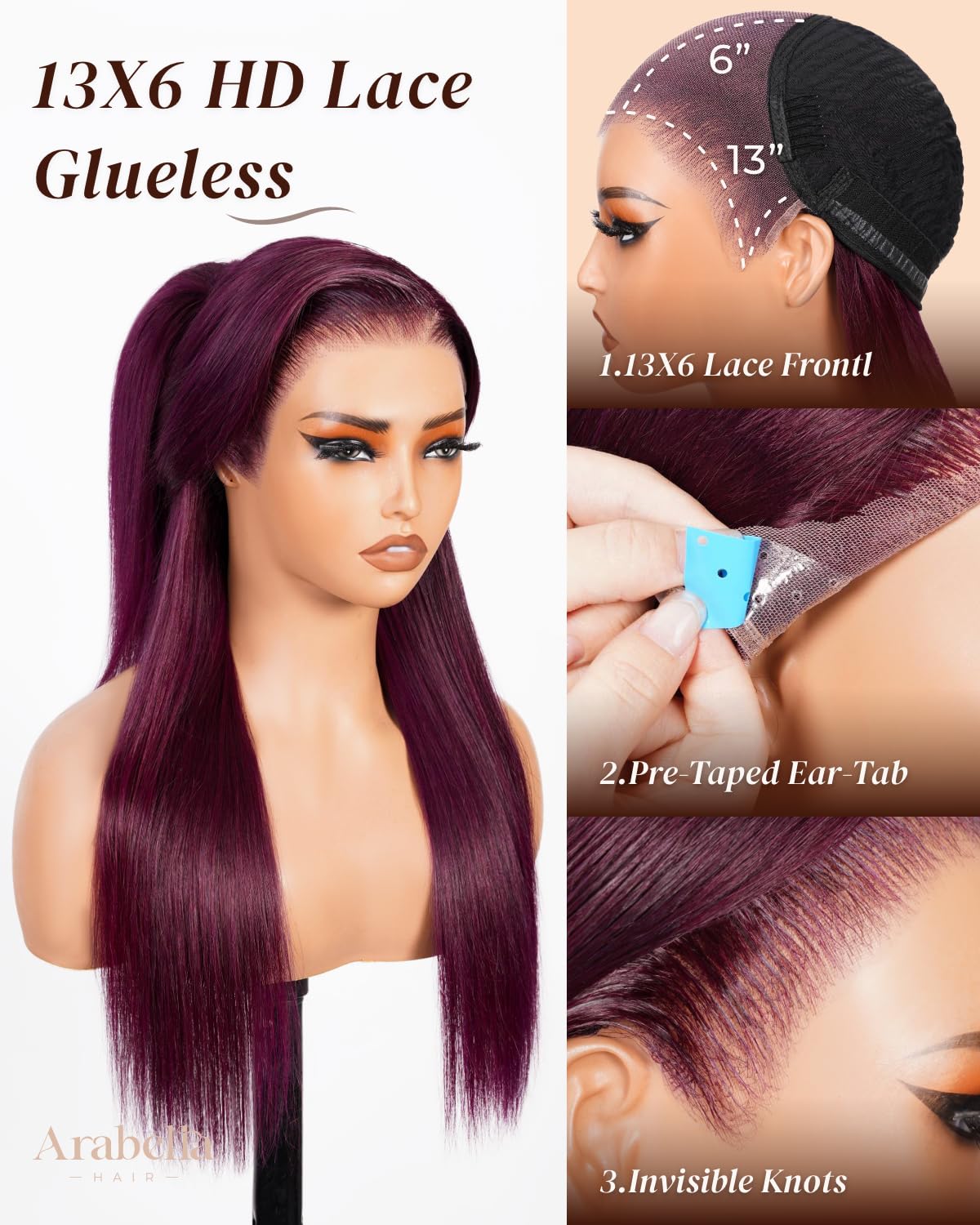 Arabella 13x6 HD Lace Body Wave Glueless Wigs Human Hiar Pre Plucked Pre Cut 210% Density Ear to Ear Full Lace Closure Wear and Go Wig Pre Everything Bleached Knots 20 inches