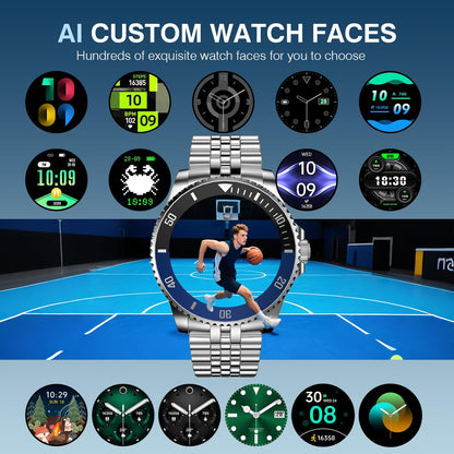 2025 DA GPT Smart Watch with Bluetooth Call,1.19-inch AMOLED Display, 24/7 Heart Rate, Blood Oxygen, Blood Pressure, Sleep Monitor, 107 Sports Fitness Tracker, Compatible Android and iOS Silver Gold