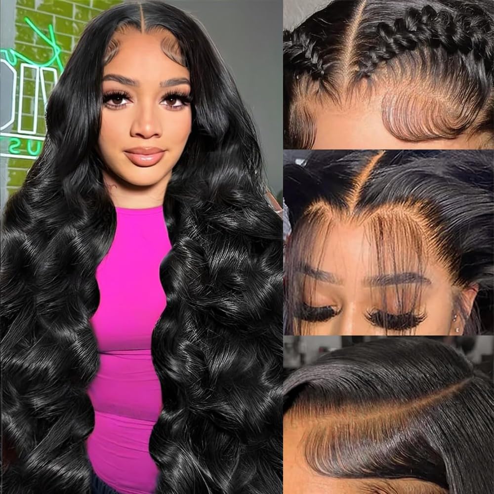 13x6 Body Wave Lace Front Wigs Human Hair Pre Plucked 180 Density HD Transparent Lace Frontal Wigs Human Hair for Women Glueless Wigs Human Hair with Baby Hair 26Inch