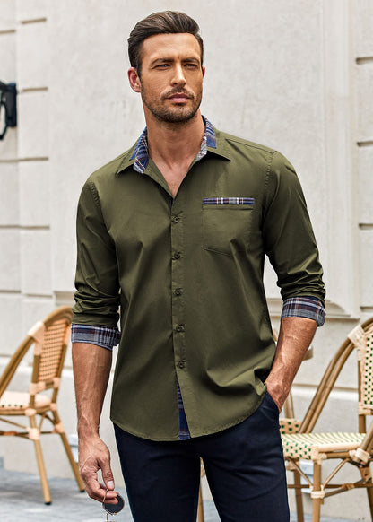 COOFANDY Men's Long Sleeve Dress Shirt Plaid Collar Casual Button Down Shirts