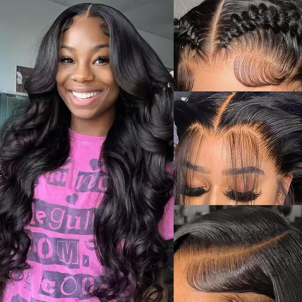 13x6 Body Wave Lace Front Wigs Human Hair Pre Plucked 180 Density HD Transparent Lace Frontal Wigs Human Hair for Women Glueless Wigs Human Hair with Baby Hair 26Inch