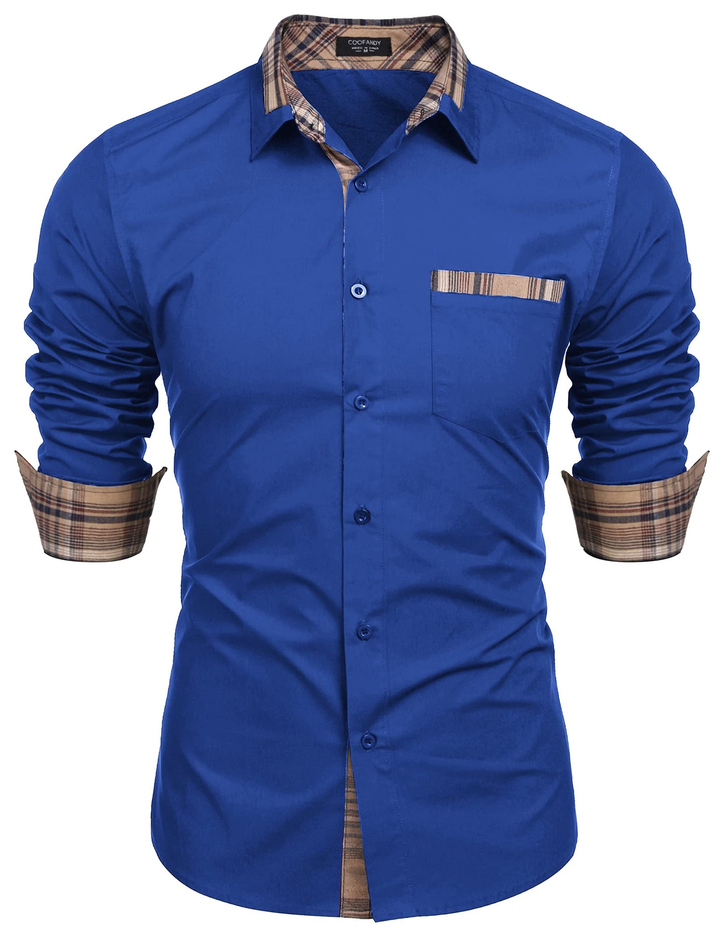 COOFANDY Men's Long Sleeve Dress Shirt Plaid Collar Casual Button Down Shirts